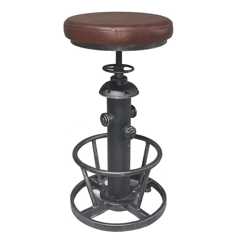 Topower Antique Industrial Round Bottom Adjustable Height Cafe Coffee Retro Vintage Stylish Water Pipe Design Pub Kitchen Bar Stool (Silver, PU Leather Top) - Image 1